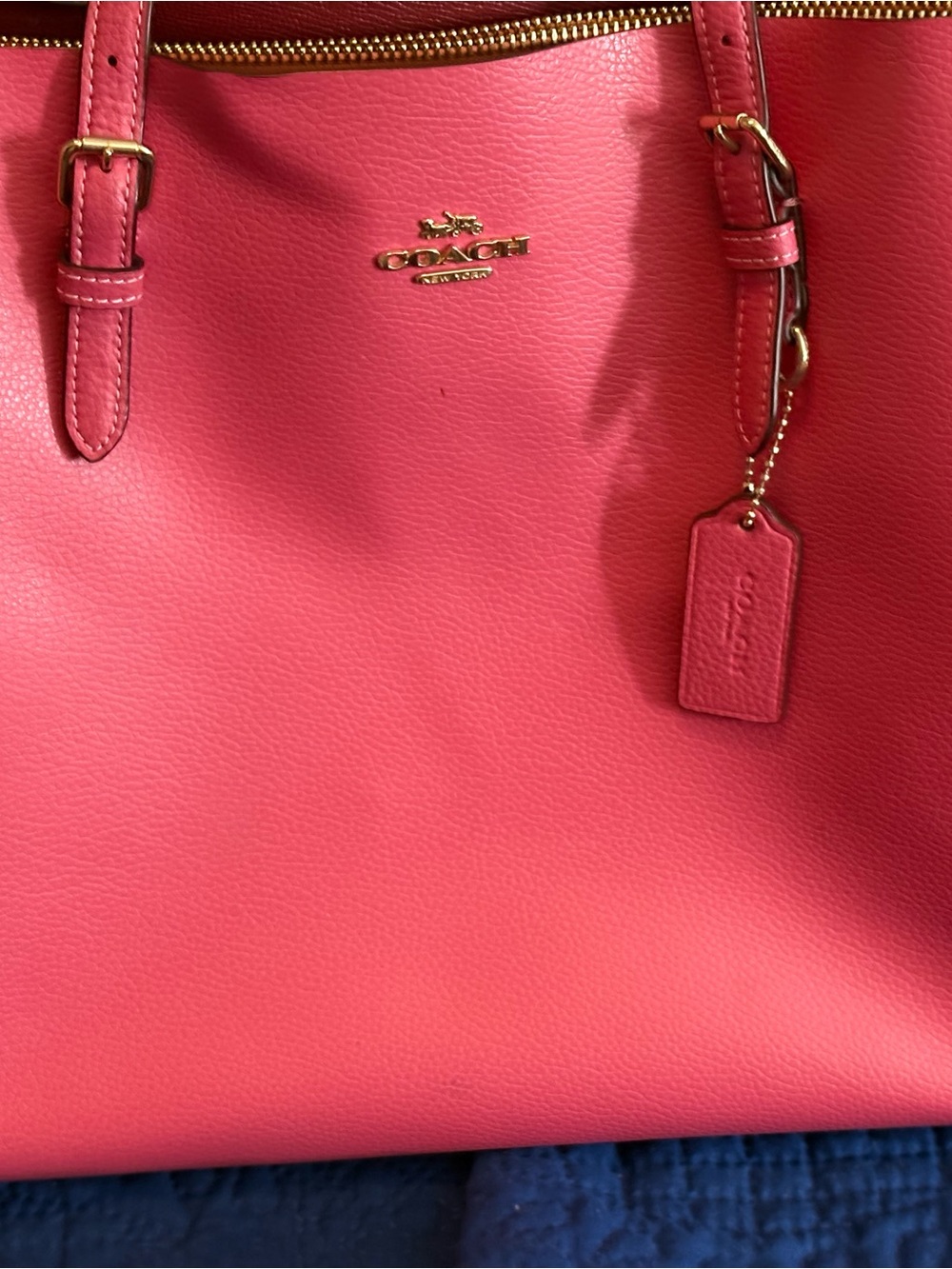 Coach Coral Pink Leather Tote with Gold Accents